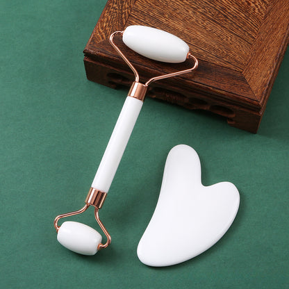 Pink Natural Resin Jade Roller Gua Sha Scraper Set Face Lift Massager AntiWrinkle  Double Chin Remo 3