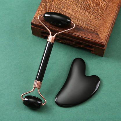 Pink Natural Resin Jade Roller Gua Sha Scraper Set Face Lift Massager AntiWrinkle  Double Chin Remo 5