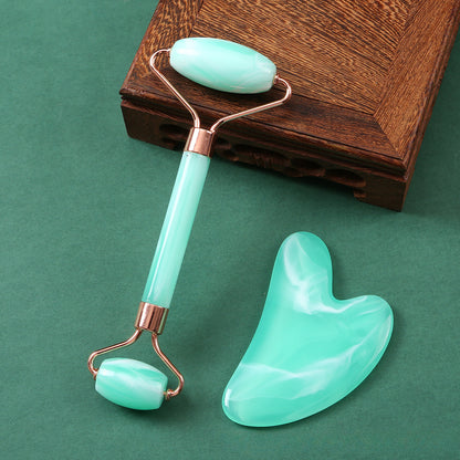 Pink Natural Resin Jade Roller Gua Sha Scraper Set Face Lift Massager AntiWrinkle  Double Chin Remo 9