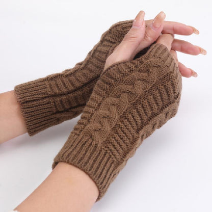Womens Stylish Hand Warmer Winter Gloves, Arm Crochet Knitting Faux Wool Mitten with Warm Fingerless Glove Twist Pattern