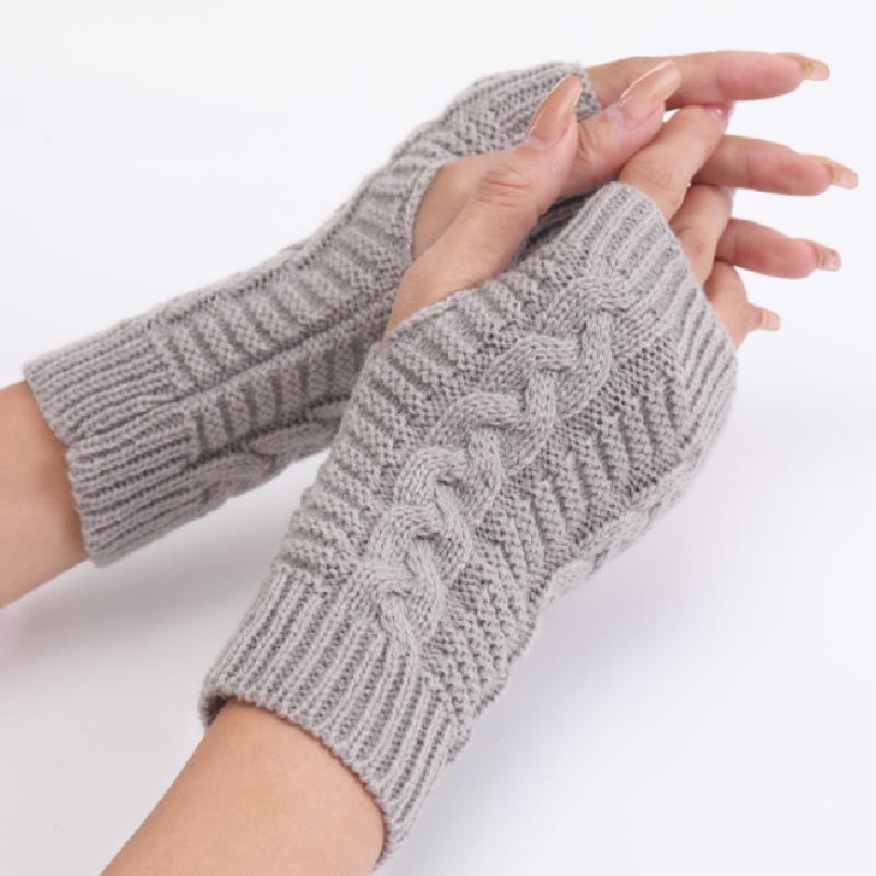 Womens Stylish Hand Warmer Winter Gloves, Arm Crochet Knitting Faux Wool Mitten with Warm Fingerless Glove Twist Pattern