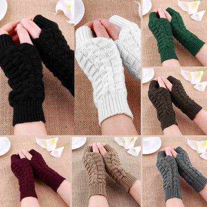 Womens Stylish Hand Warmer Winter Gloves, Arm Crochet Knitting Faux Wool Mitten with Warm Fingerless Glove Twist Pattern