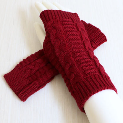Womens Stylish Hand Warmer Winter Gloves, Arm Crochet Knitting Faux Wool Mitten with Warm Fingerless Glove Twist Pattern