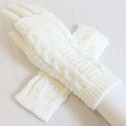 Womens Stylish Hand Warmer Winter Gloves, Arm Crochet Knitting Faux Wool Mitten with Warm Fingerless Glove Twist Pattern