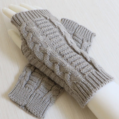 Womens Stylish Hand Warmer Winter Gloves, Arm Crochet Knitting Faux Wool Mitten with Warm Fingerless Glove Twist Pattern