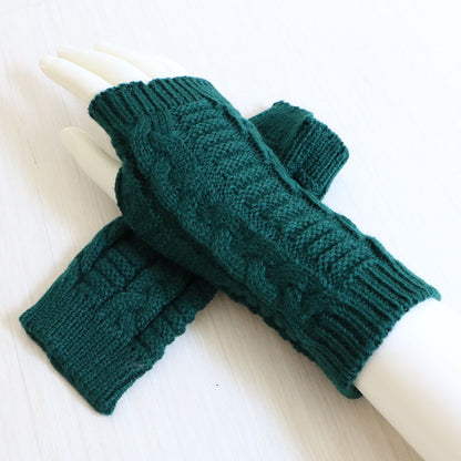 Womens Stylish Hand Warmer Winter Gloves, Arm Crochet Knitting Faux Wool Mitten with Warm Fingerless Glove Twist Pattern