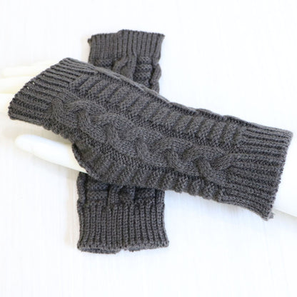 Womens Stylish Hand Warmer Winter Gloves, Arm Crochet Knitting Faux Wool Mitten with Warm Fingerless Glove Twist Pattern