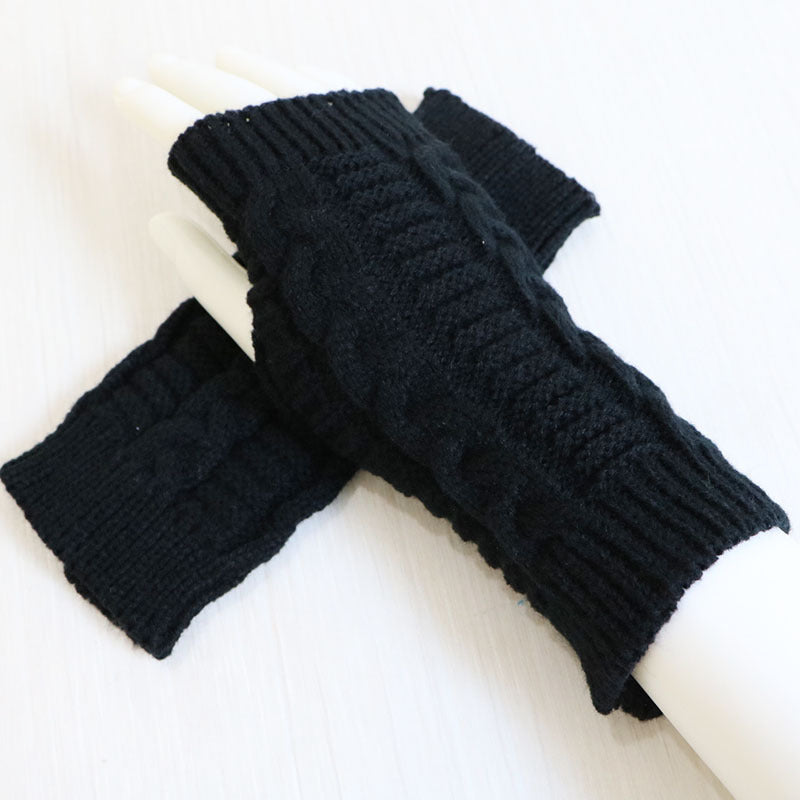 Womens Stylish Hand Warmer Winter Gloves, Arm Crochet Knitting Faux Wool Mitten with Warm Fingerless Glove Twist Pattern