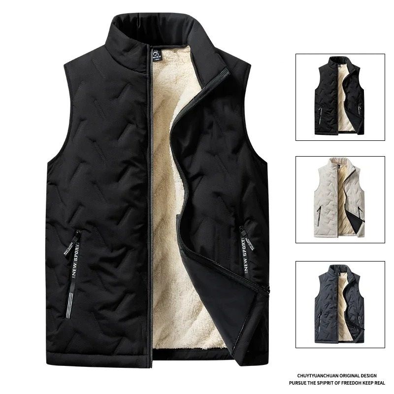 Mens Padded Cotton Vest with Stand Collar