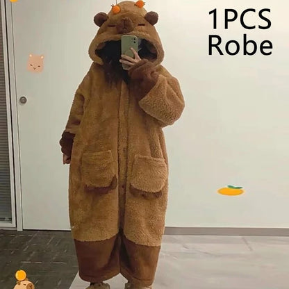 Capybara Cosplay Pajama Set With Robe And Accessories 9