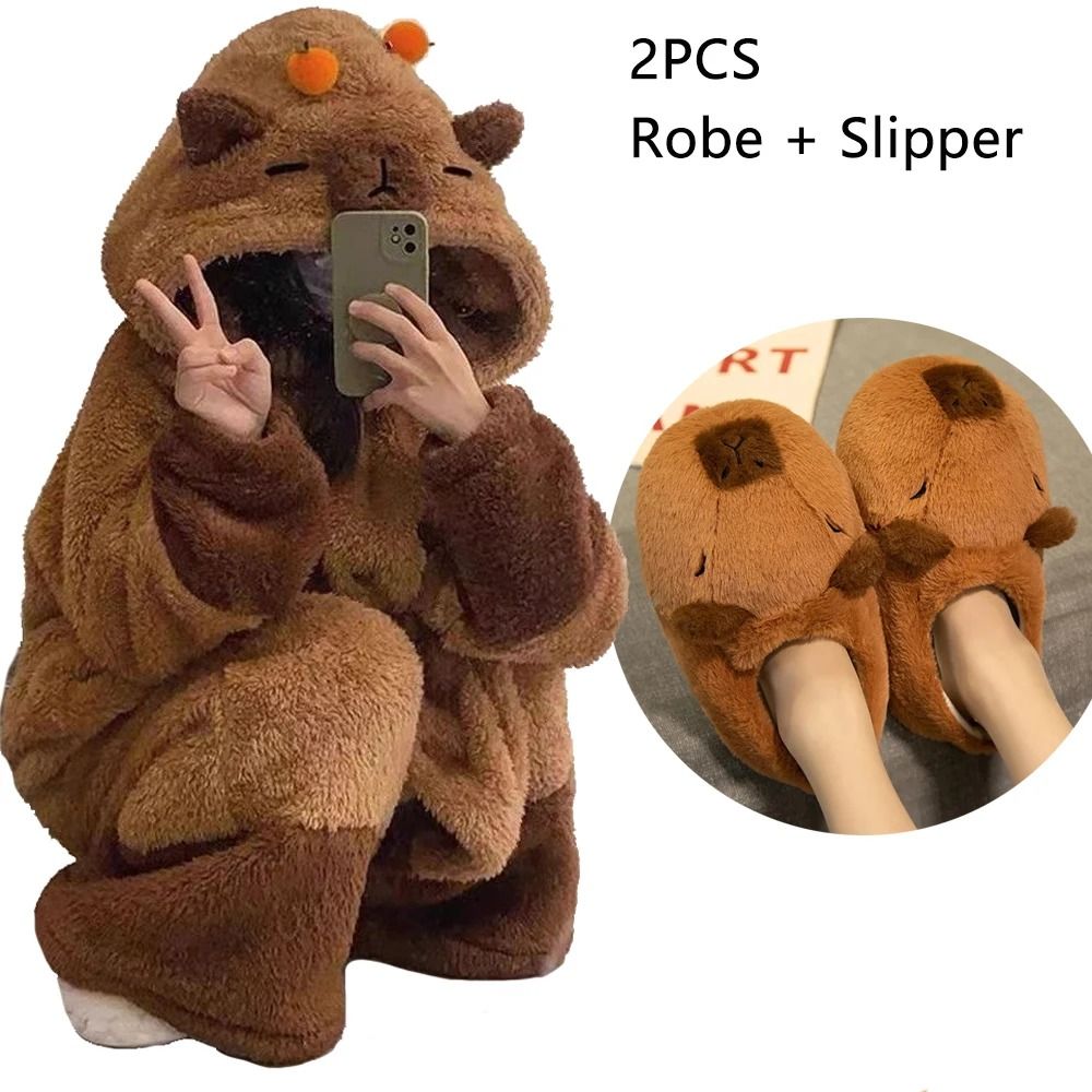 Capybara Cosplay Pajama Set With Robe And Accessories 7