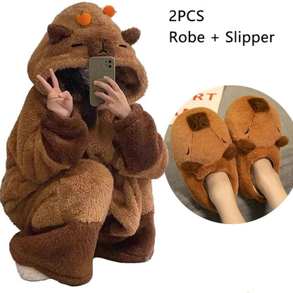 Capybara Cosplay Pajama Set With Robe And Accessories 7