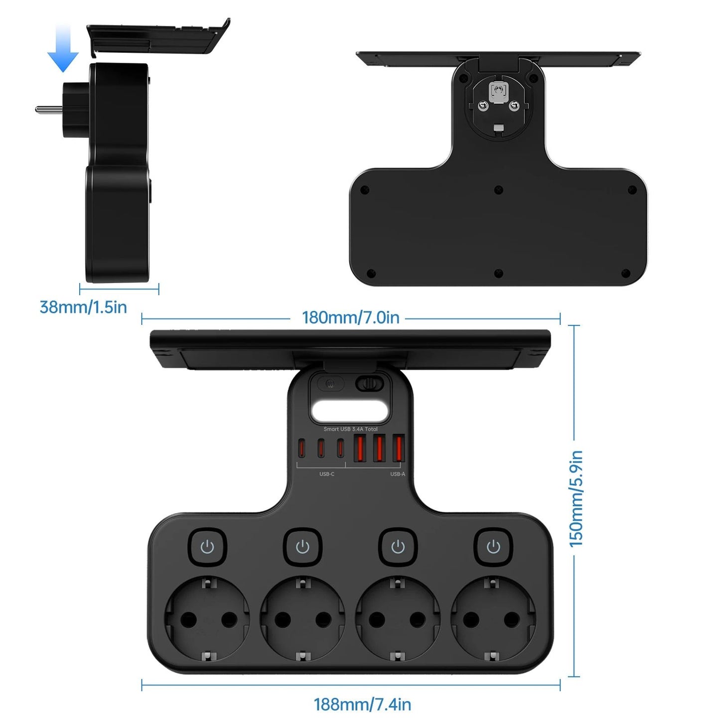 Multifunction Smart Socket with Night Light and Shelf