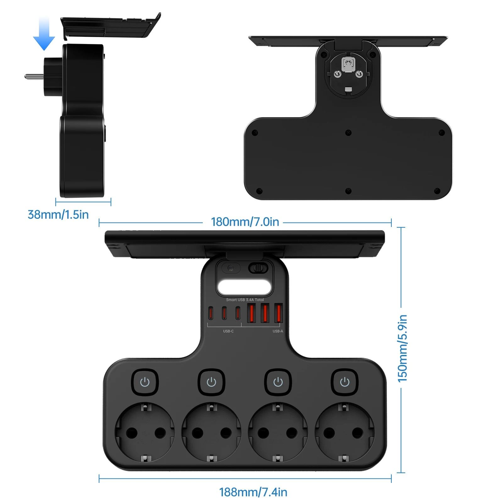 Multifunction Smart Socket with Night Light and Shelf