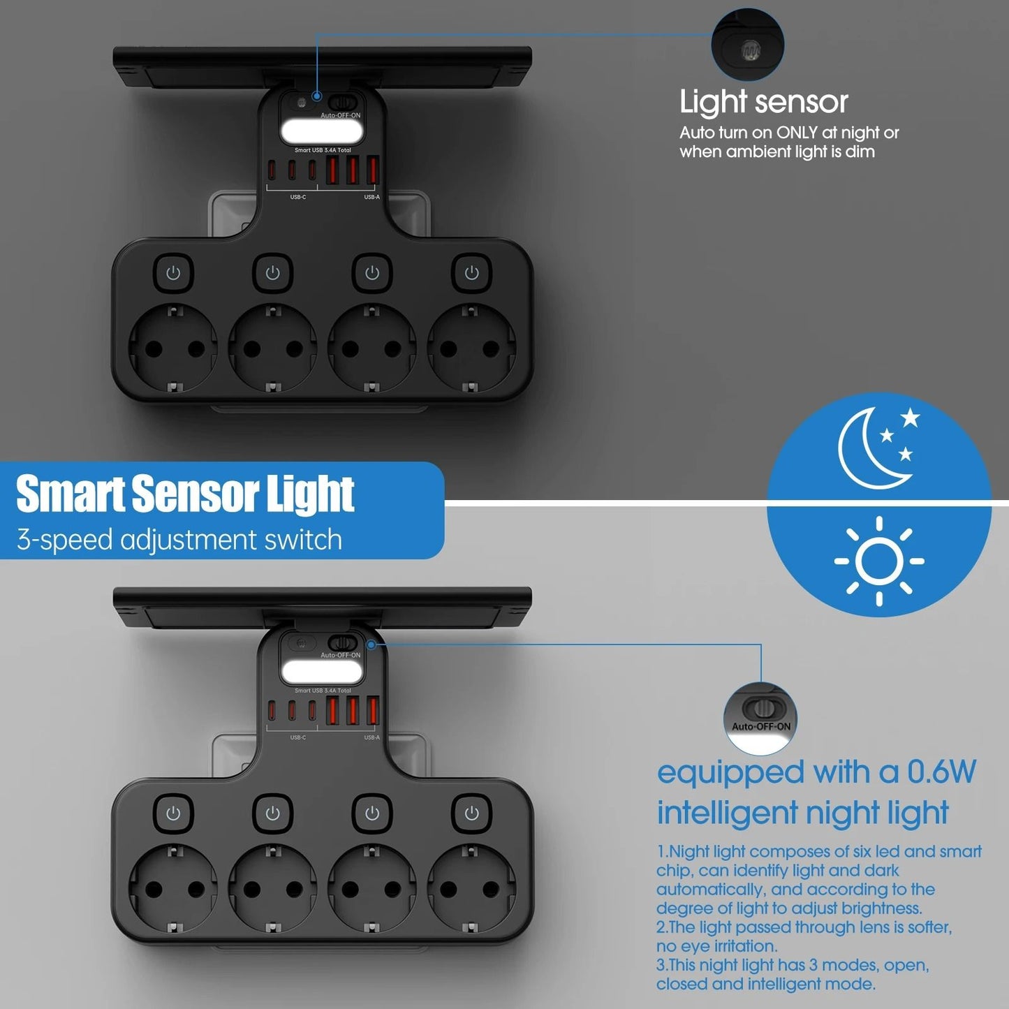 Multifunction Smart Socket With Night Light And Shelf 1