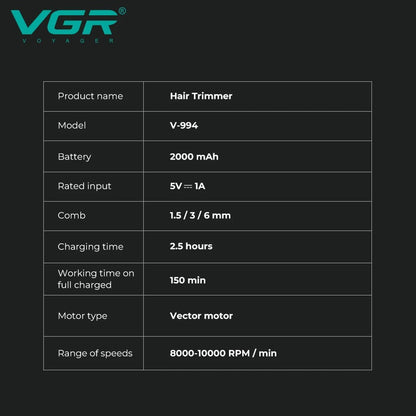 VGR V 994 Professional Hair Trimmer 10000 RPM Vector Motor 5