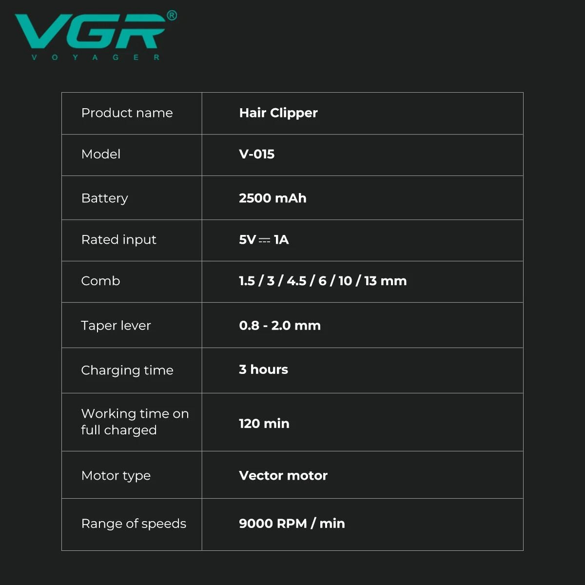 VGR V 015 Professional Hair Trimmer 9000 RPM Vector Motor 3
