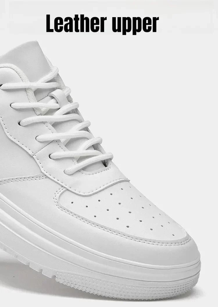 Mens Height Increasing Sneakers Invisible Elevator White Leather Sport Shoes 4