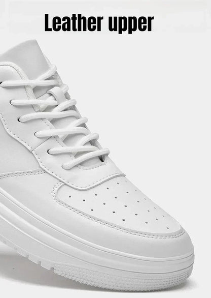 Mens Height Increasing Sneakers Invisible Elevator White Leather Sport Shoes 4