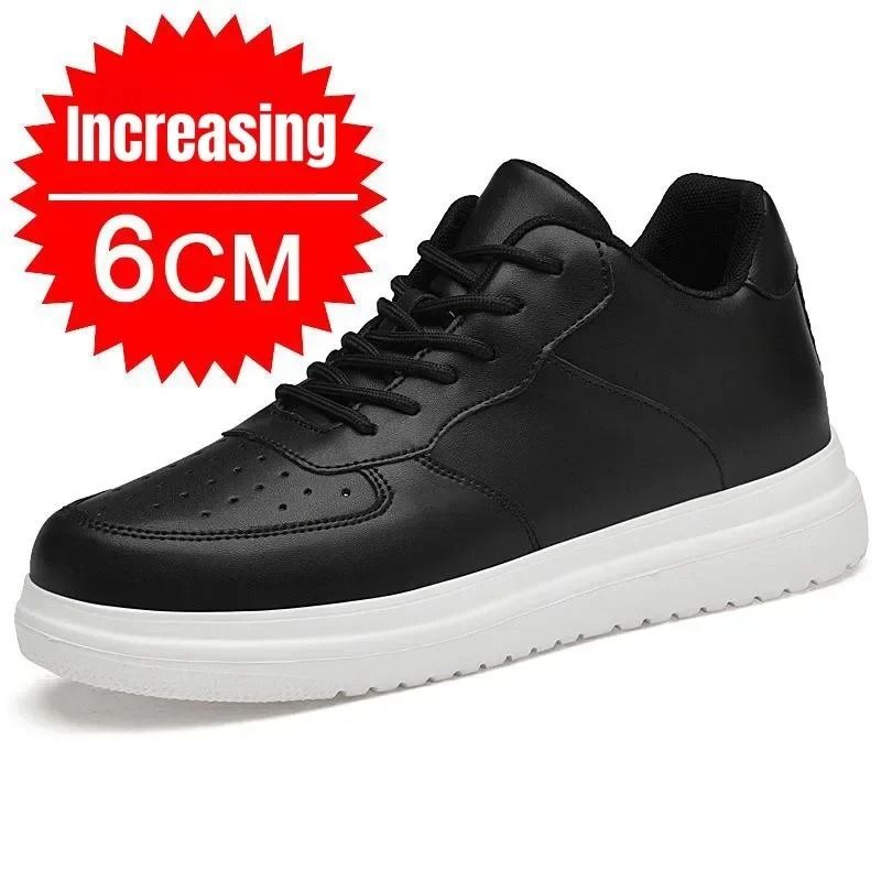 Mens Height Increasing Sneakers Invisible Elevator White Leather Sport Shoes 8