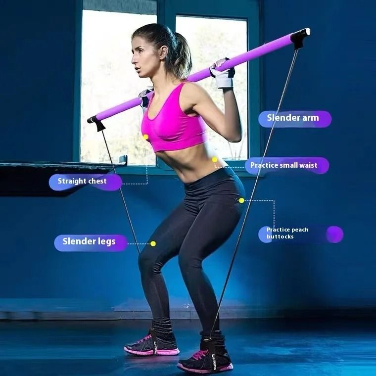 Pilates Stick Adjustable Fitness Bar With Resistance Bands For Home Workout 2