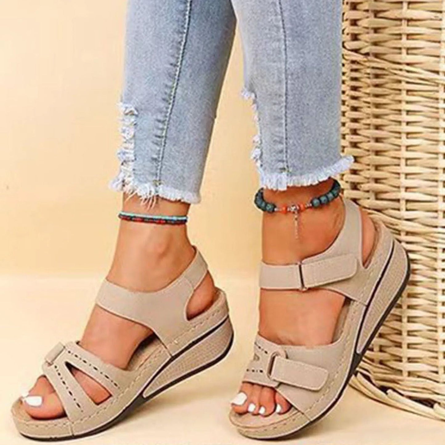 Womens Chunky PU Platform Sandals with Ankle Strap
