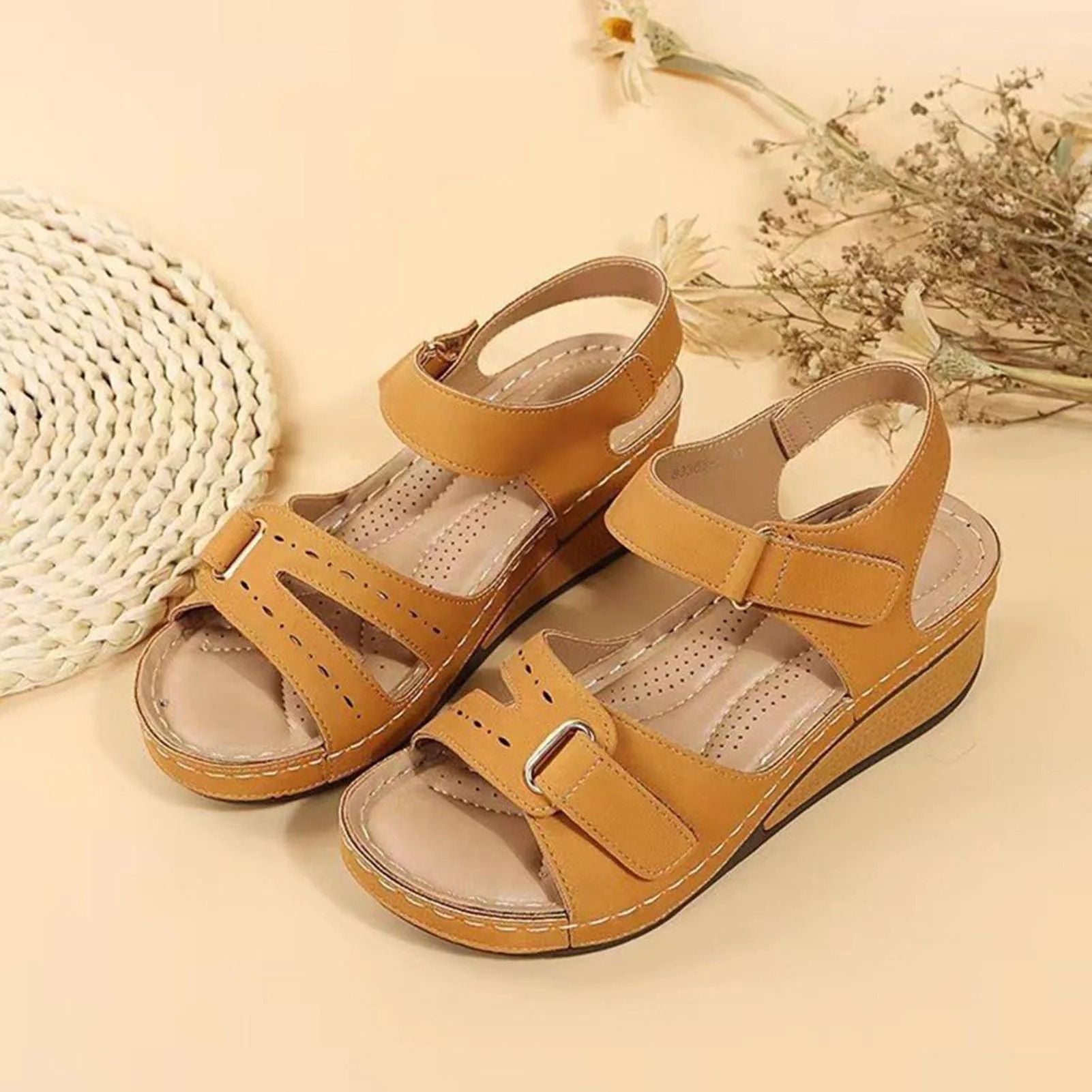 Womens Chunky PU Platform Sandals With Ankle Strap 5