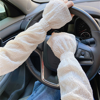 Summer Ice Silk Long Sleeves, Anti-Sunburn Arm Covers for Men, Women, Anti-UV Cycling Arm Sleeve Fingerless Design