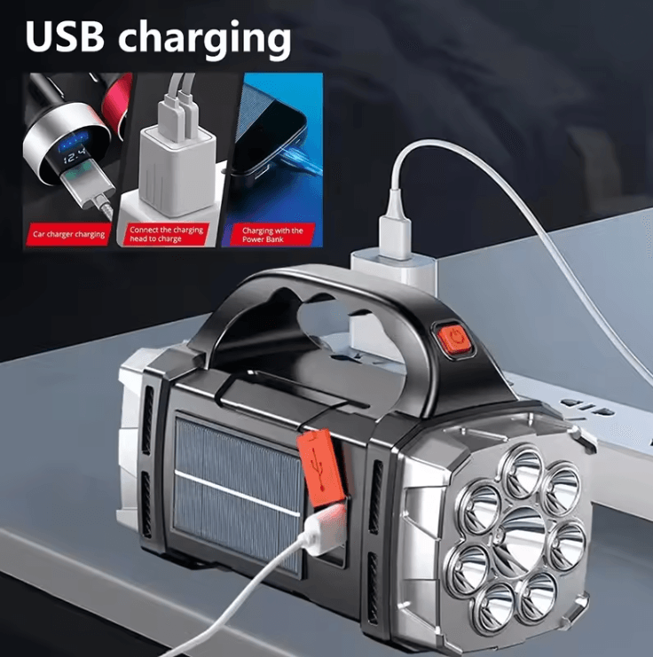 Rechargeable Solar LED Camping Flashlight With COB Work Light And Power Bank 1