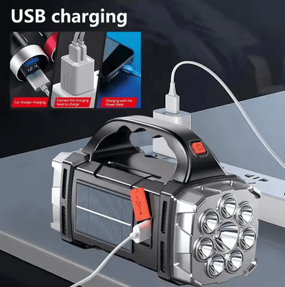 Rechargeable Solar LED Camping Flashlight With COB Work Light And Power Bank 1