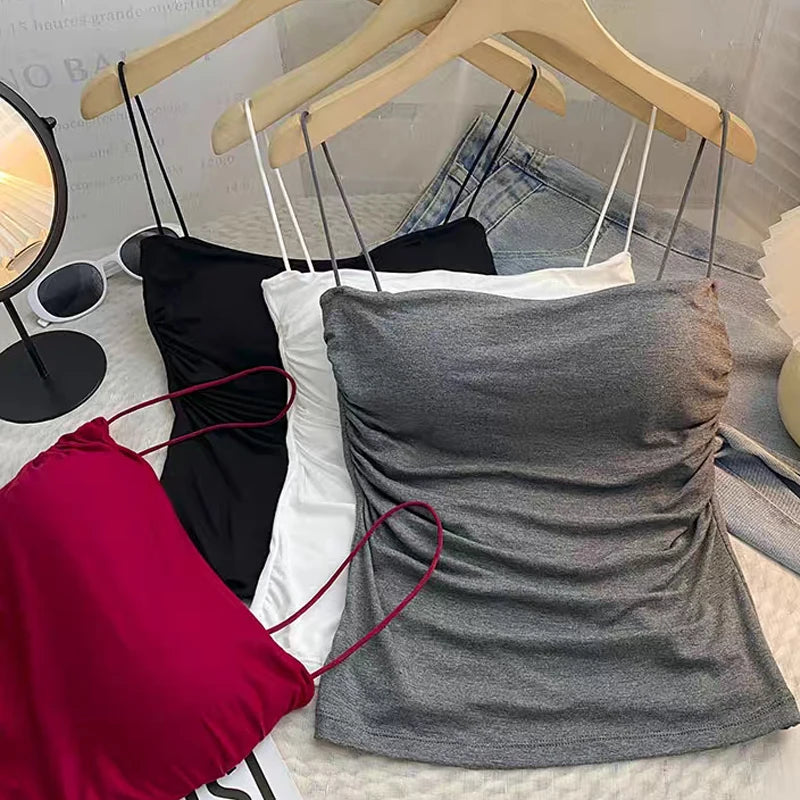 Sexy Sleeveless Tank Tops for Women, Seamless Sports Underwear Crop Camisole with Removable Chest Pads, Summer Casual