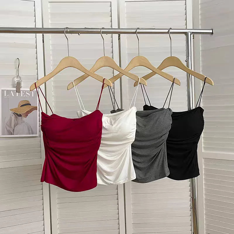 Sexy Sleeveless Tank Tops for Women, Seamless Sports Underwear Crop Camisole with Removable Chest Pads, Summer Casual