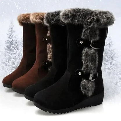 Womens Warm Wedge Winter Boots with Faux Fur