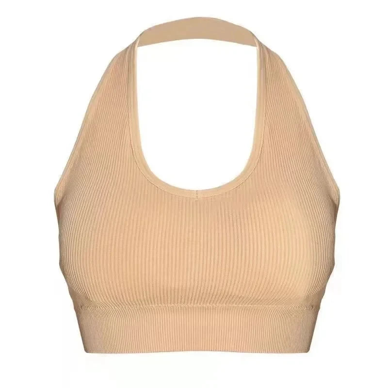 Sexy Halter Backless Bra, Wire-Free Soft Sport Bra for Interior Layering, Hanging Neck Camisole with Beauty Back