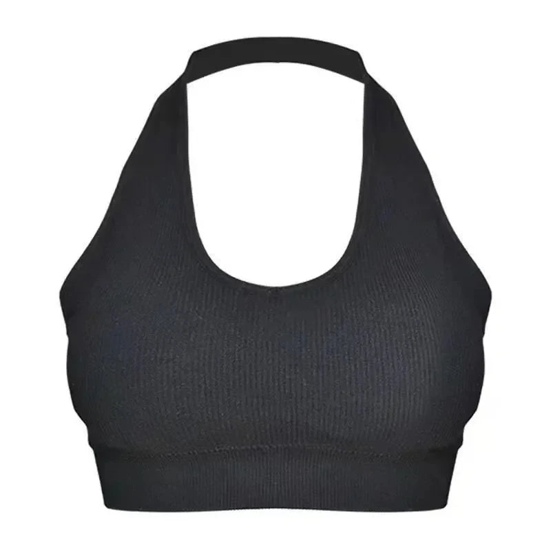 Sexy Halter Backless Bra, Wire-Free Soft Sport Bra for Interior Layering, Hanging Neck Camisole with Beauty Back