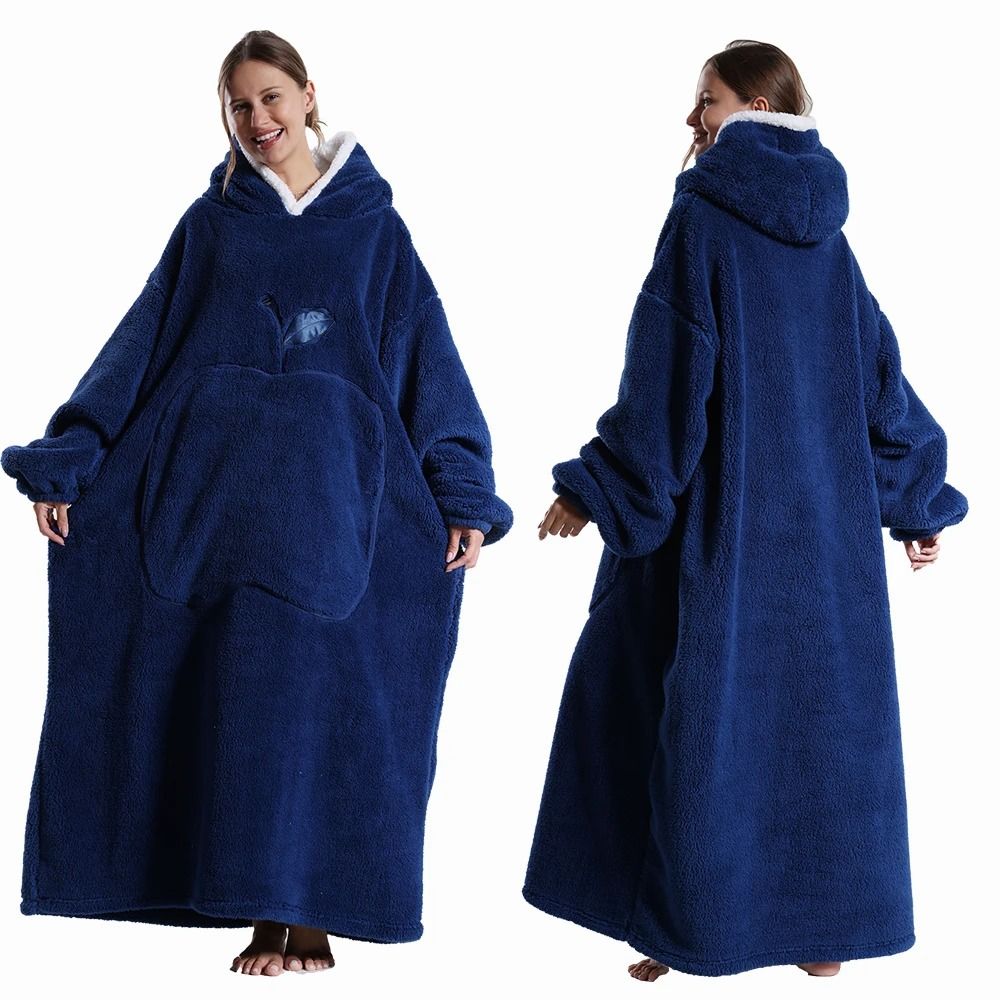 Oversized Plush Fleece Hoodie Blanket with Hood and Pockets