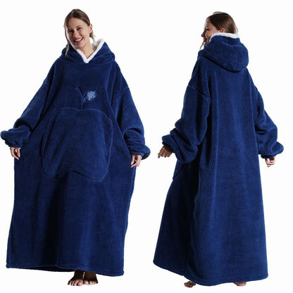 Oversized Plush Fleece Hoodie Blanket with Hood and Pockets