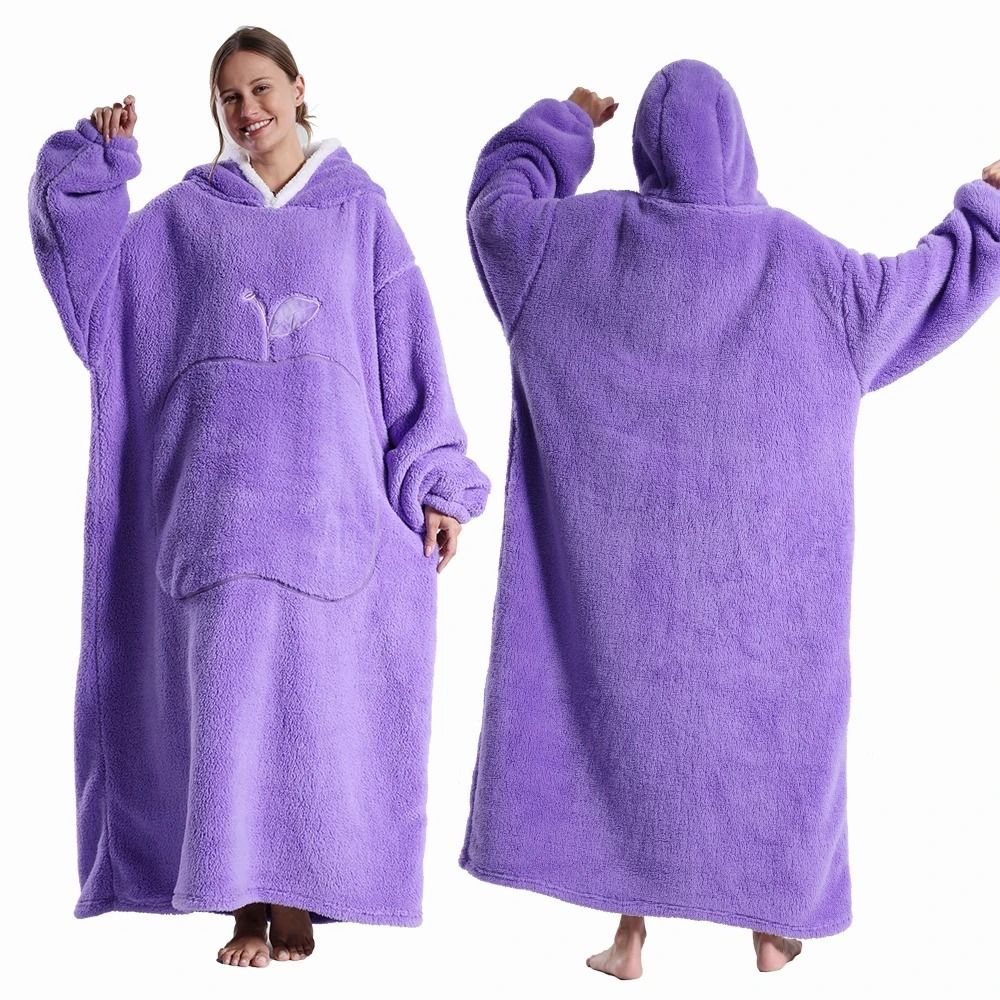 Oversized Plush Fleece Hoodie Blanket With Hood And Pockets 3