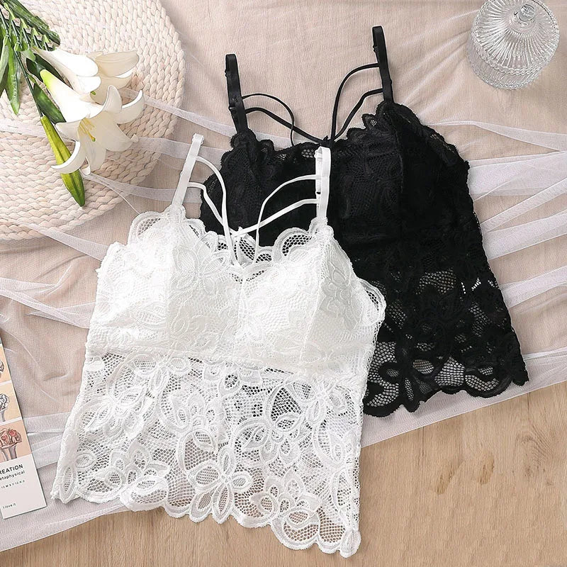 Womens Lace Camisole With BuiltIn Bra Sexy Padded Tank Top In Black  White Large Size Crop Top 2