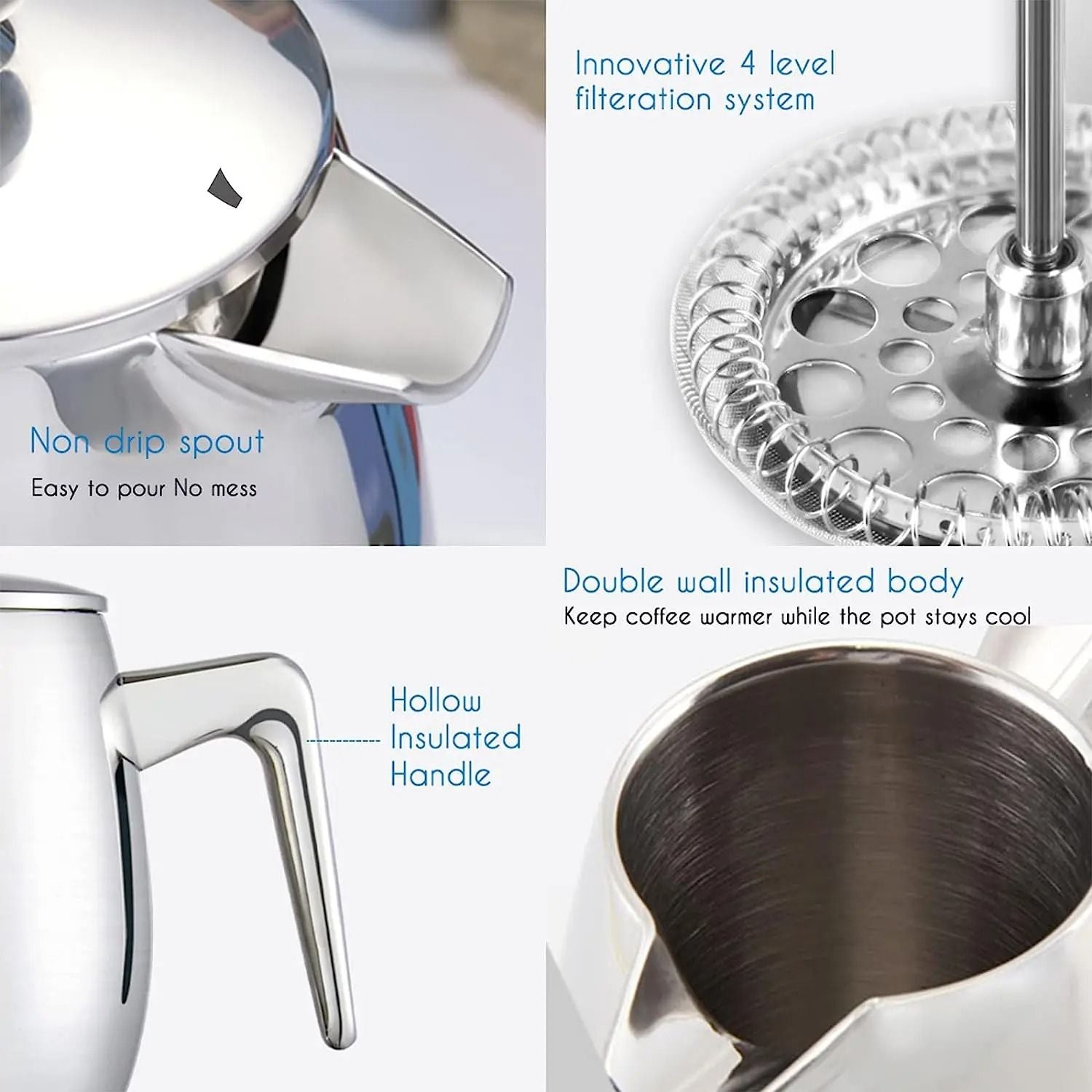 Double Wall Insulated Stainless Steel French Press Coffee Maker 3