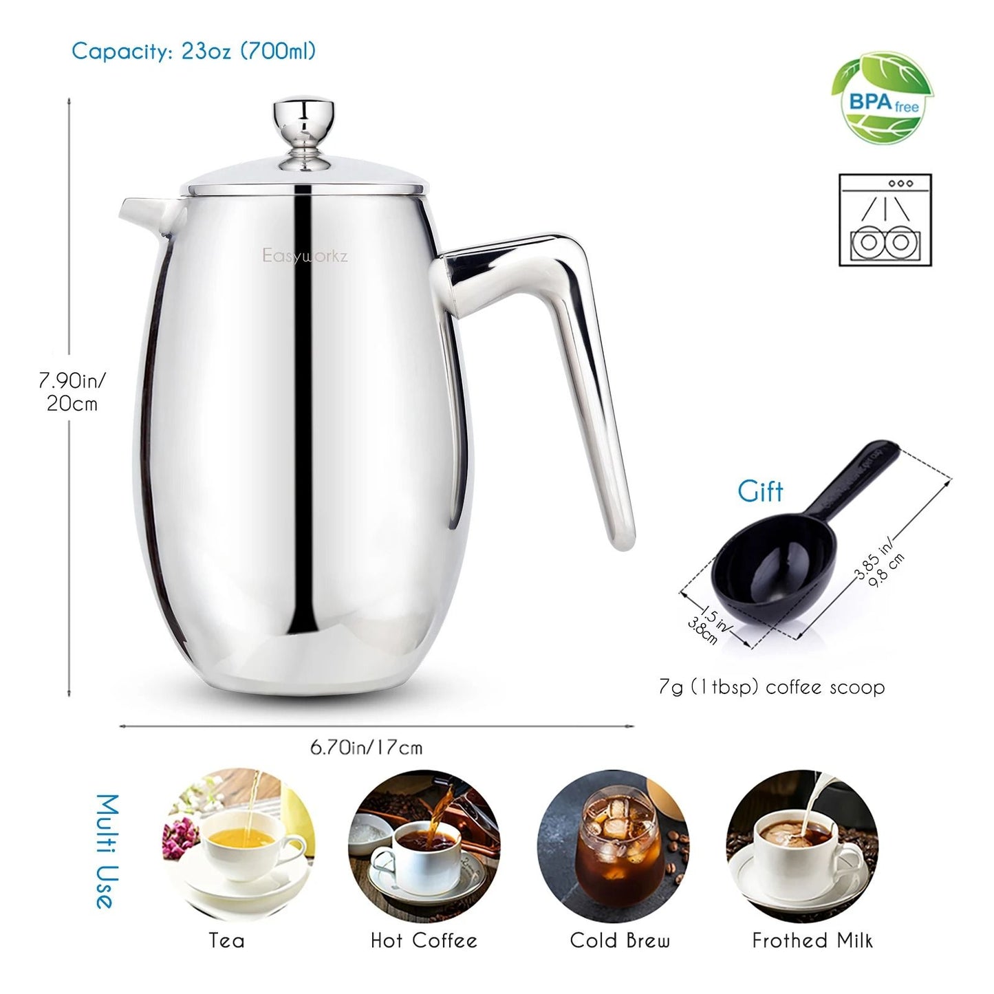 Double Wall Insulated Stainless Steel French Press Coffee Maker 6