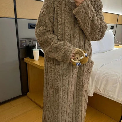 Womens Flannel Winter Pajamas Warm Plush Striped One Piece Sleepwear 9