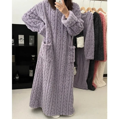 Womens Flannel Winter Pajamas Warm Plush Striped One Piece Sleepwear 3