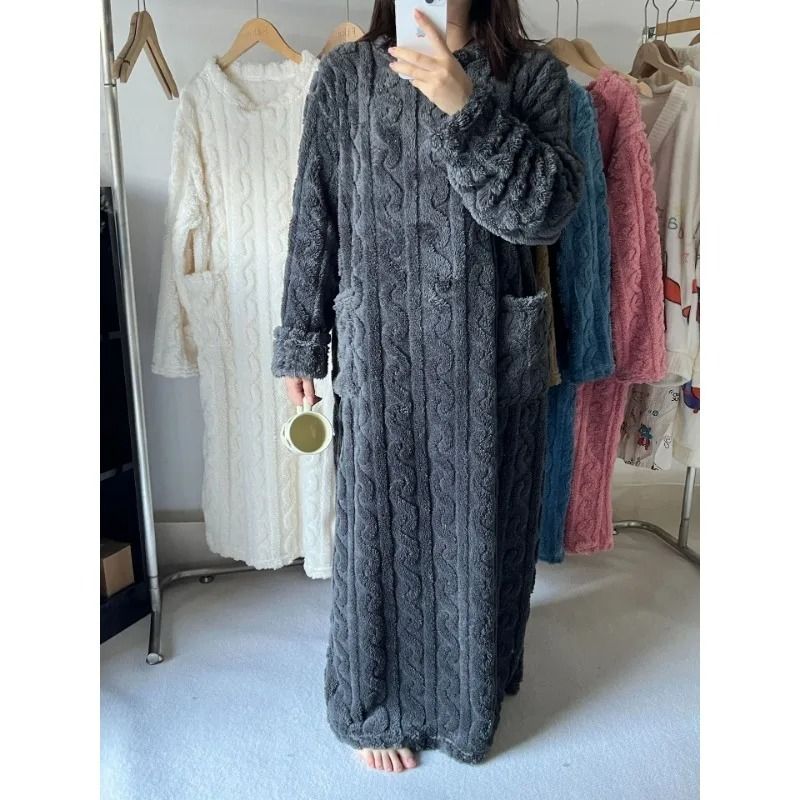 Womens Flannel Winter Pajamas Warm Plush Striped One Piece Sleepwear 7