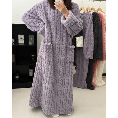 Womens Flannel Winter Pajamas Warm Plush Striped One Piece Sleepwear 8
