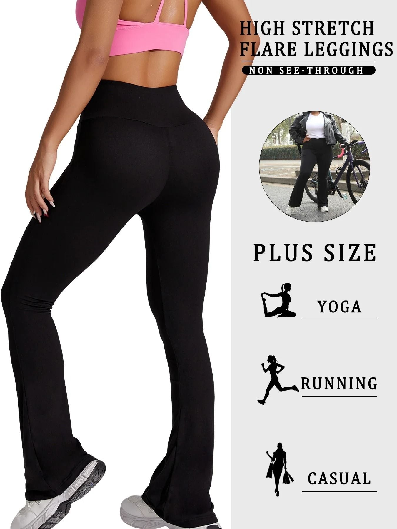 Plus Size Super Soft High Waisted Flare Leggings Tummy Control Bell Bottoms 1