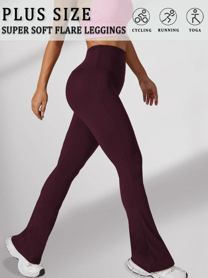 Plus Size Super Soft High Waisted Flare Leggings Tummy Control Bell Bottoms 9