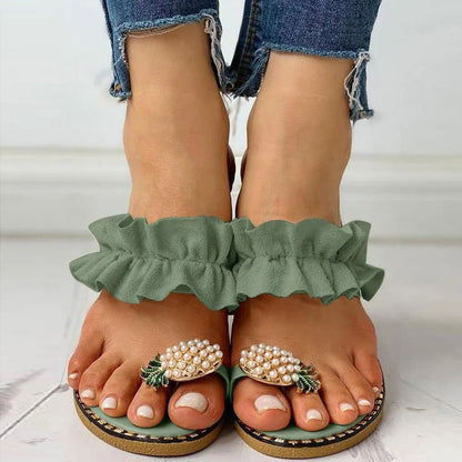 Womens Bohemian Pineapple Pearl Flat Slide Sandals 2