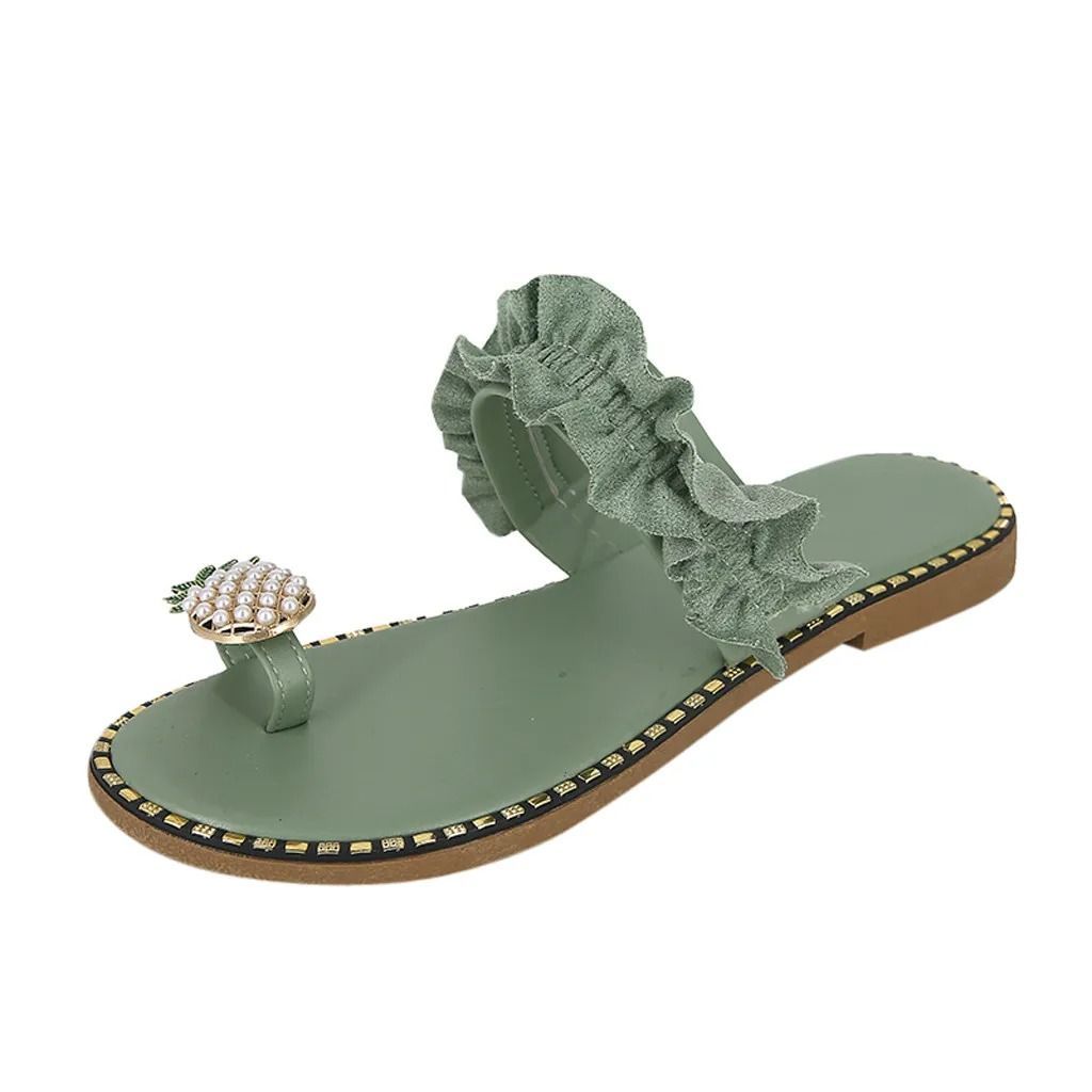 Womens Bohemian Pineapple Pearl Flat Slide Sandals 3