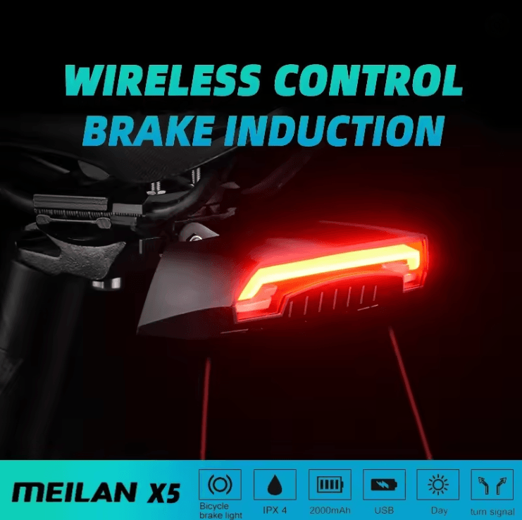 Wireless Bike Rear Light Smart Brake USB Rechargeable with Remote Turn Signals